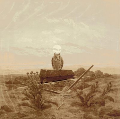 Paysage avec tombe, cercueil et hibou - Caspar David Friedrich